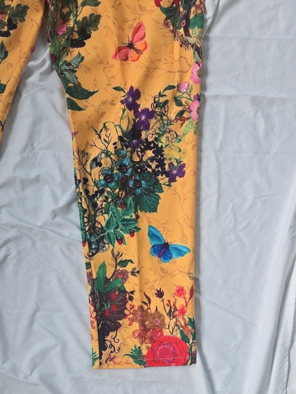 Men's Yellow Pants With Much Flowers/Foliage Front/Back Beautiful Multi Colors - Picture 13 of 13